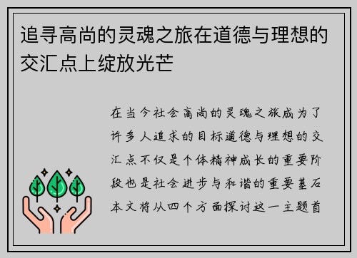追寻高尚的灵魂之旅在道德与理想的交汇点上绽放光芒